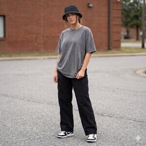 Vintage Nike Nylon Cargo Pants Black Y2K Baggy Windbreaker Mesh Lined Small